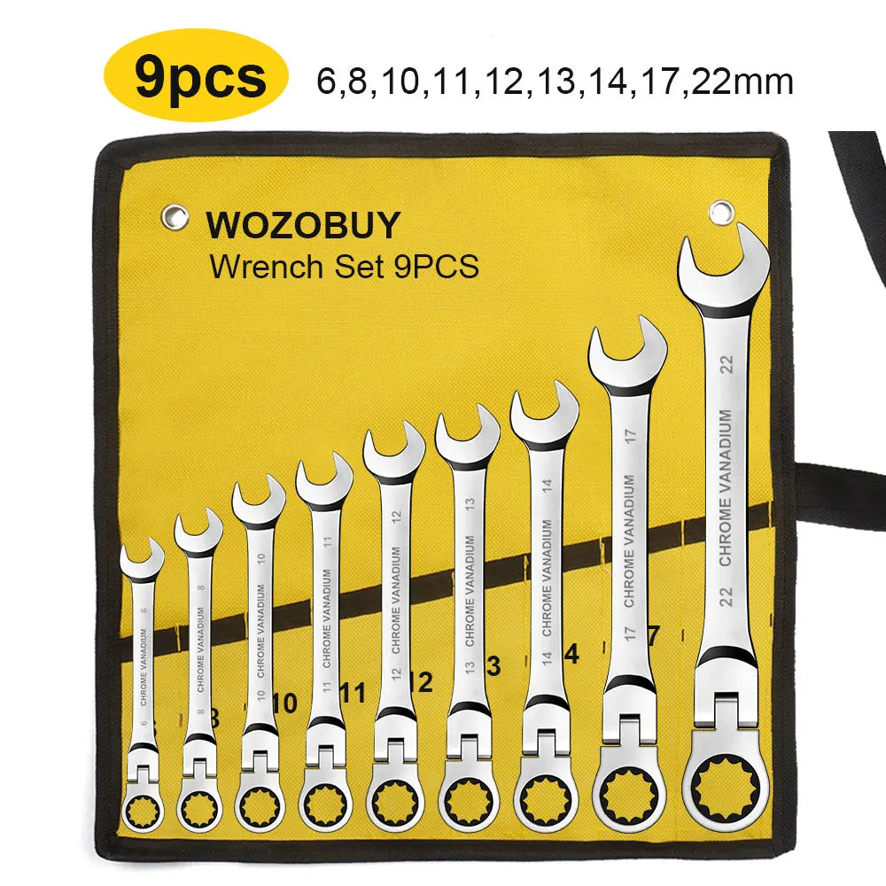 Ratcheting Combination Wrench Set 6-22mm Metric Flex Head Chrome Vanadium Steel