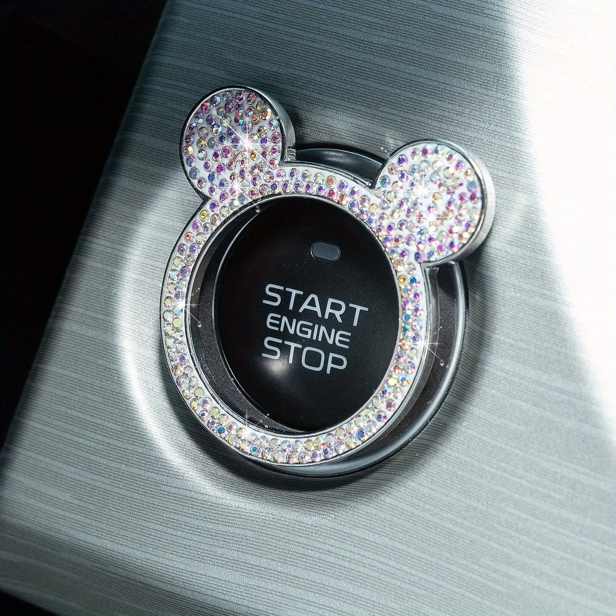 Teddy Bear Rhinestone Start Button Ring Sticker for Car Interior - view 3