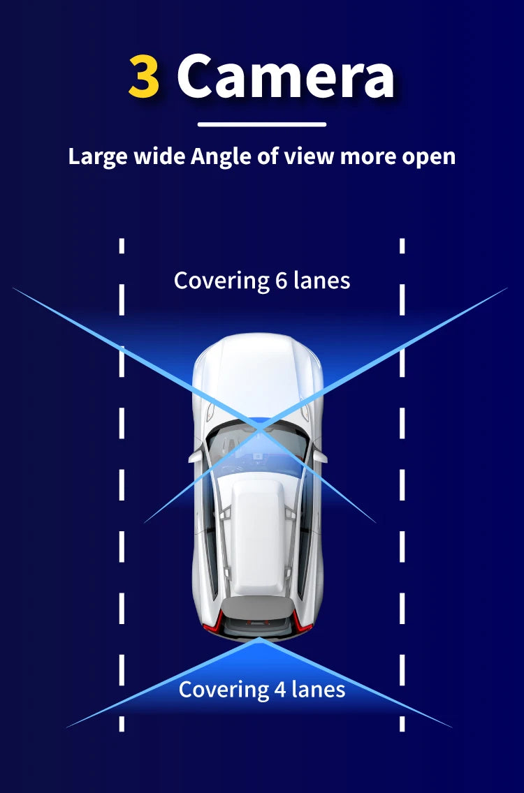 3-Camera Dash Cam with Front, Interior, and Rear Views