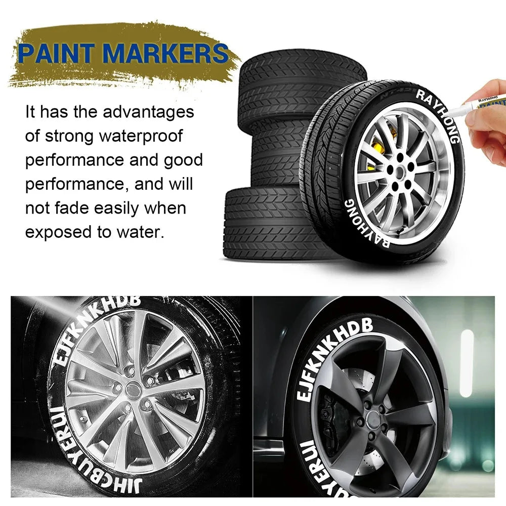 White Tire Paint Marker Pen, Waterproof for Rubber, Metal and Glass