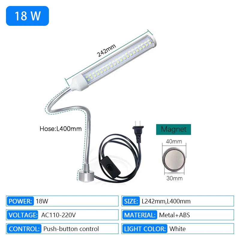 Magnetic LED Work Light High Brightness Bendable Waterproof Explosion Oil Proof CNC Machine Worktable Aluminum Clamp Lamp