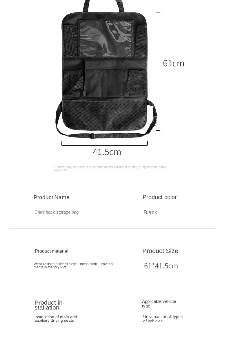 Car Back Seat Organizer with Tablet Holder and Storage Pockets