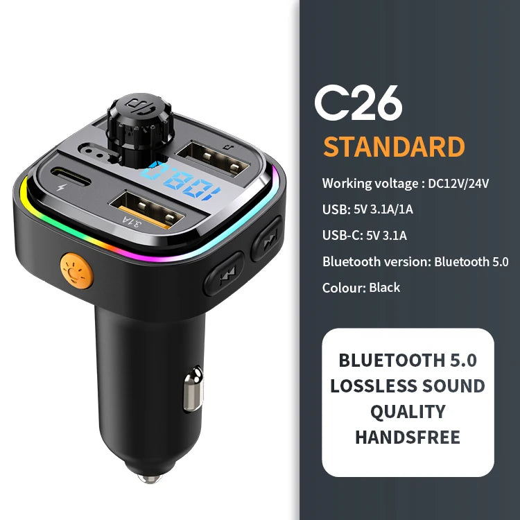 Bluetooth 5.0 FM Transmitter with 22.5W USB Fast Charger & MP3 Player