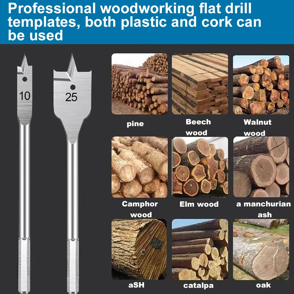1 Set 10-20 MM Shovel Shaped Drill Bits, Woodworking Three-Point Positioning Flat Drill Bits, and Quick Woodworking Drill Tool K