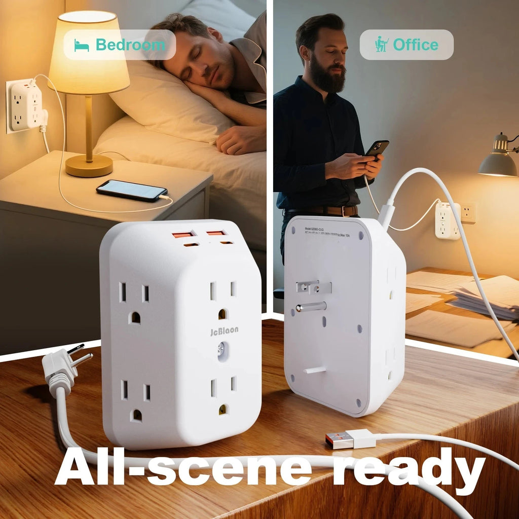 6-Outlet Surge Protector with 4 USB Ports (2A + 2C)