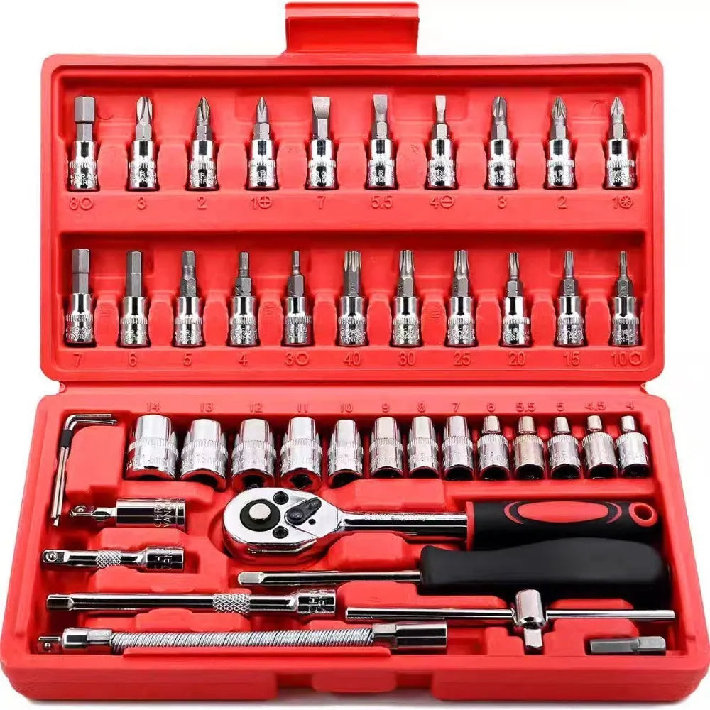 46Pc Auto Maintenance Vehicle-Mounted Socket Repair Set Ratchet Wrench Toolbox
