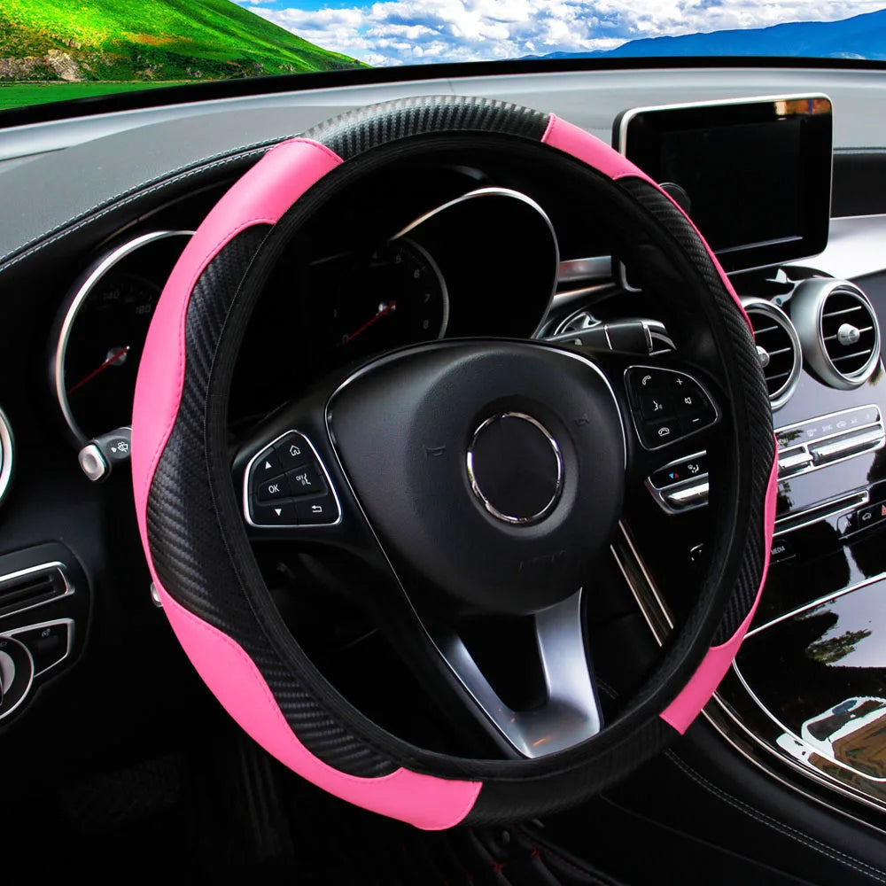 Textured PU Leather Steering Wheel Cover, 14.5-15 Inch