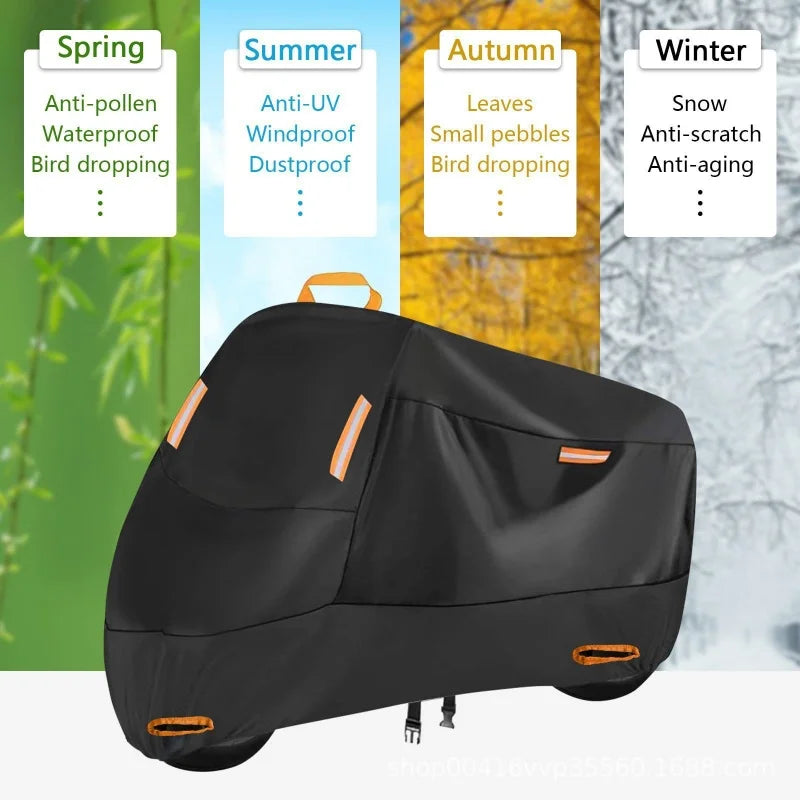 Motorcycle Cover Outdoor Waterproof Motorcycle Tarpaulin Thickened Polyester UV Protective Cover for Motorcycle Scooters