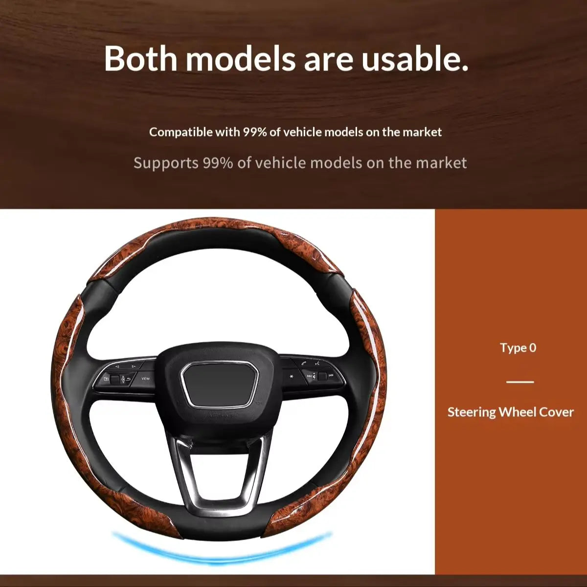 3-Piece Wood Grain Car Steering Wheel Cover, Minimalist Style - view 6