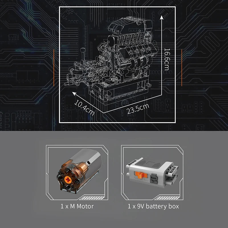 Motorized V8 Engine Building Block Model Kit with Transmission