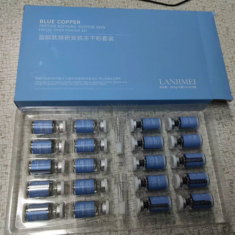 20-Pack Blue Copper Peptide Freeze-Dried Serum Powder for Anti-Aging