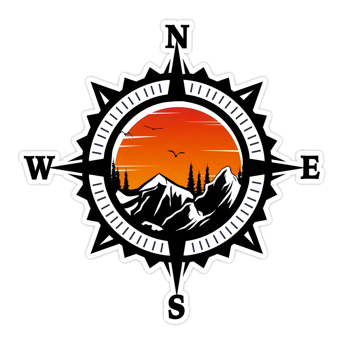 Compass, Trees and Lake Vinyl Decal for Car, Truck and Window