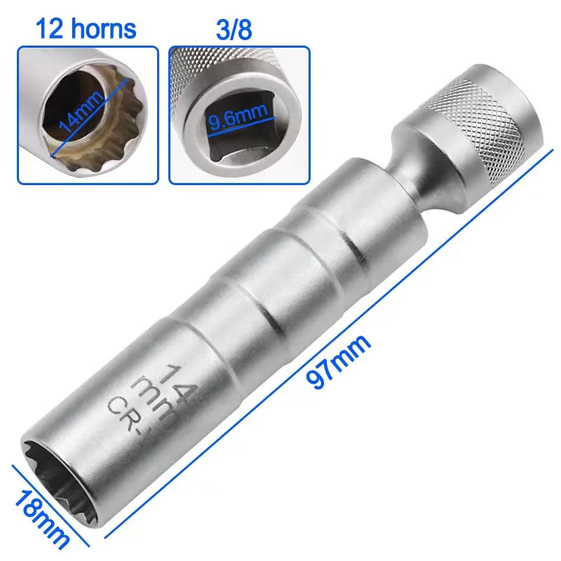 Spark Plug Universal Sleeve Wrench 3/8 Inch Socket Magnetic 12 Point Angle Thin Wall Ignition Plug Car Removal Tools 14mm 16mm