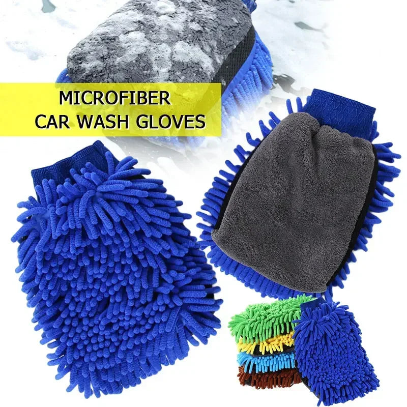 Double-Sided Chenille Microfiber Car Wash Mitt, Ultra Absorbent Scratch-Free Sponge Glove
