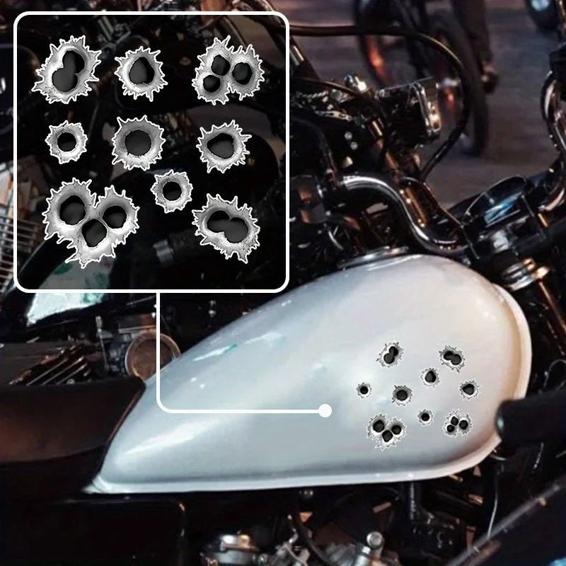 Realistic Bullet Hole Vinyl Decals for Motorcycle Tank, Helmet and Car