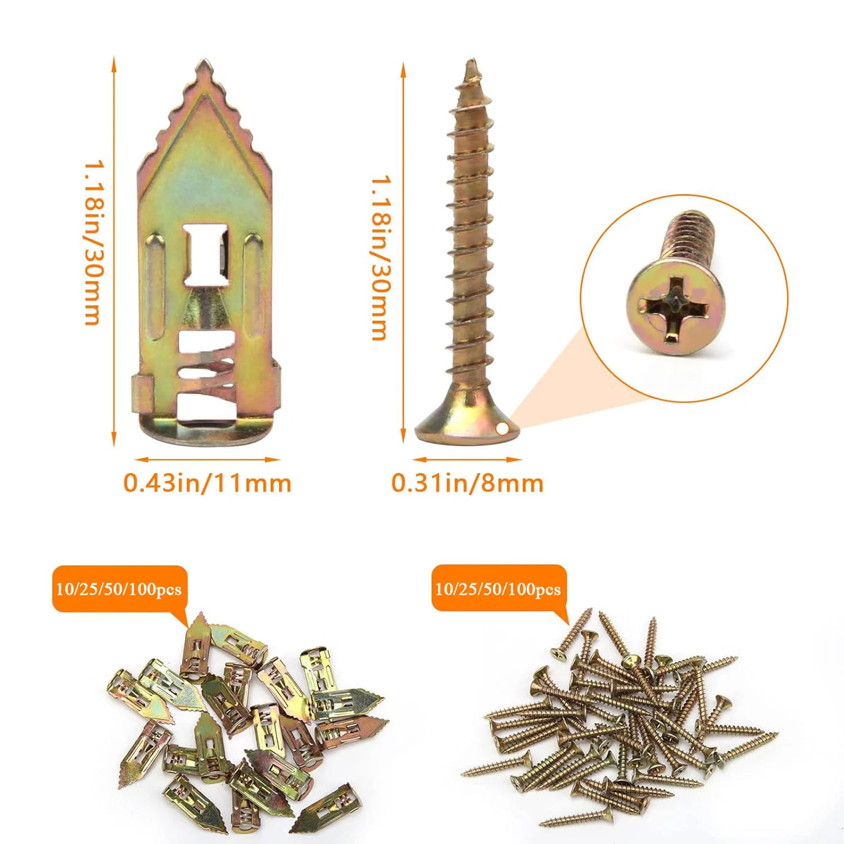 20–200 Piece Self-Drilling Drywall Anchors & Screws