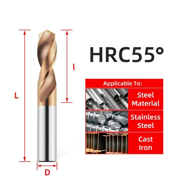 LUFEICNC HRC55° Carbide Drill Bits Tungsten Steel Drills CNC Lathe Stainless Steel Drilling Hard Metalworking Tools 0.5-20.0mm