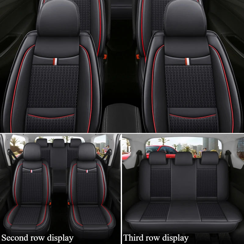 7-Seater, Luxurious Ice Silk/PU Leather Car Seat Cover, Suitable for All Seasons, High-End Car Interior Package, Suitable for Various MPV 7-Seater Seven Head Hat Styles, Comfortable, Breathable and Wear-Resistant, Enhancing Y