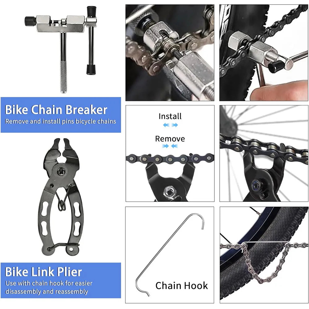 Bike Tool Kit Professional Bike Repair Tools with Cassette Remover Wrench Chain Breaker Cycling MTB Road Bike Maintenance Tool