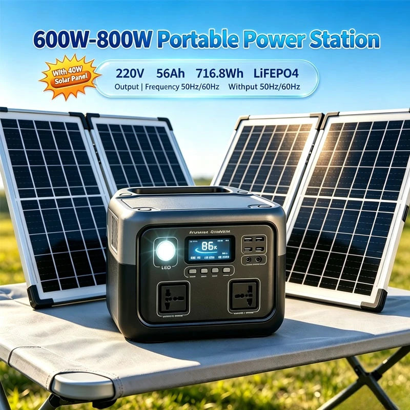 NEW 800W Portable Power Station 600W/800W 589WH Solar Generator Backup Power Bank for Outdoor Camping, Home Emergency, RV Travel