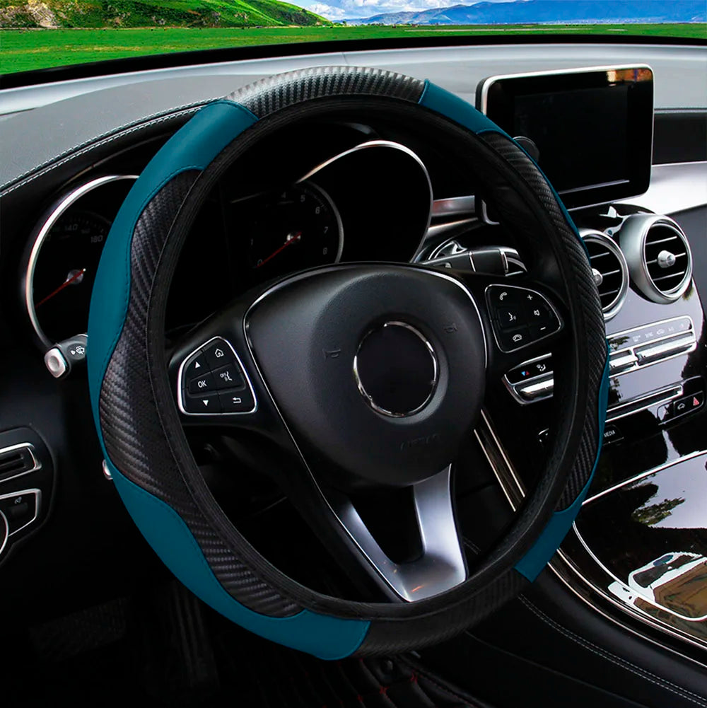 Textured PU Leather Steering Wheel Cover, 14.5-15 Inch