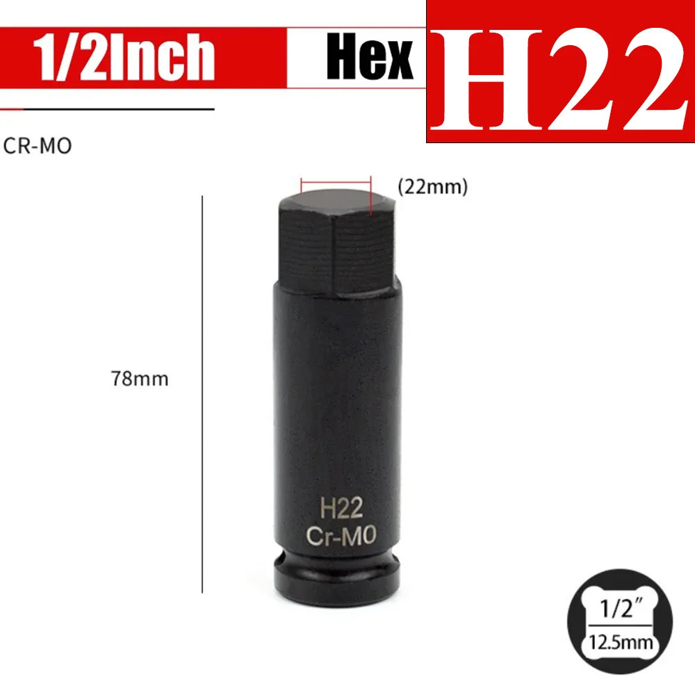 1/2 Inch Impact Hex Bit Socket Set H4-H22 Allen Bit Sockets for Car Bike Repair