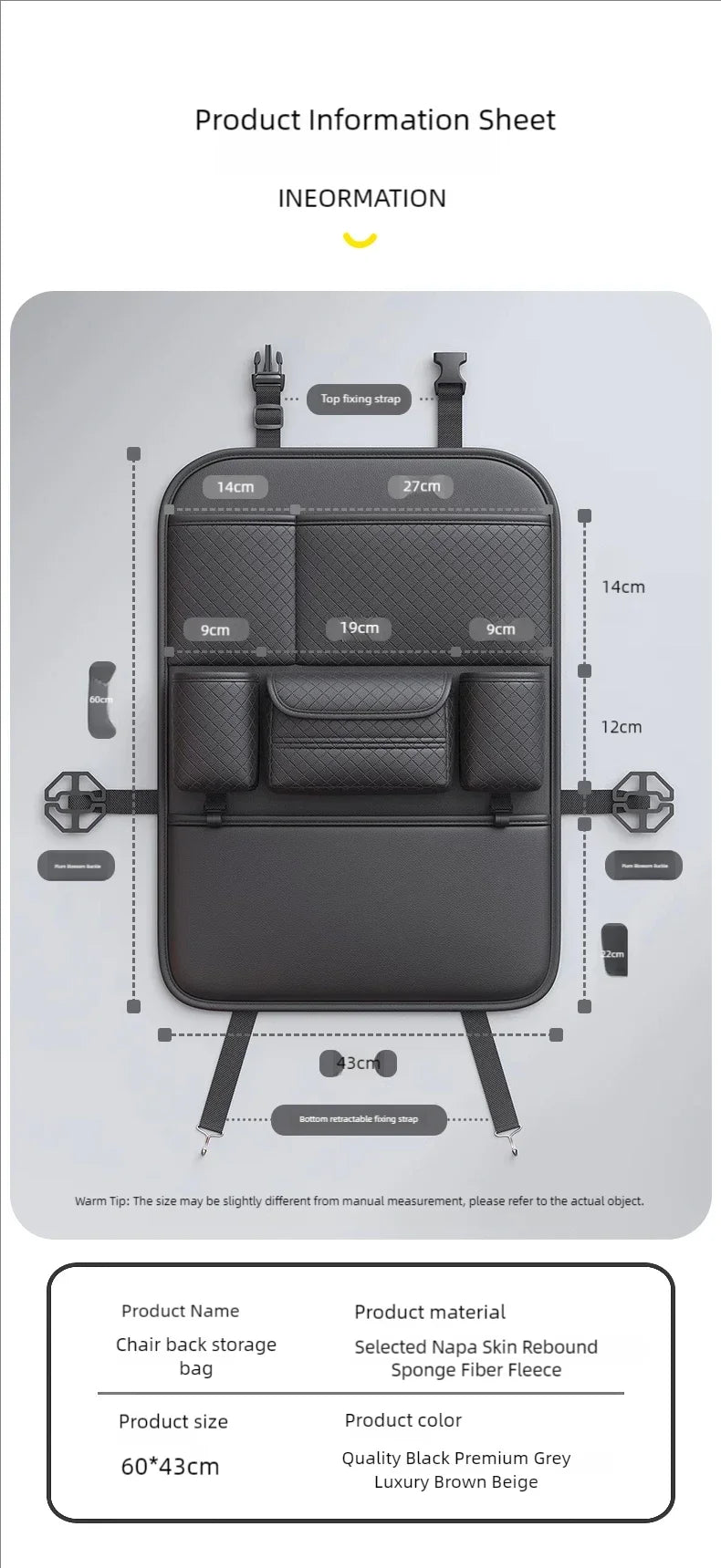 Car Seat Back Organizer with Kick Mat