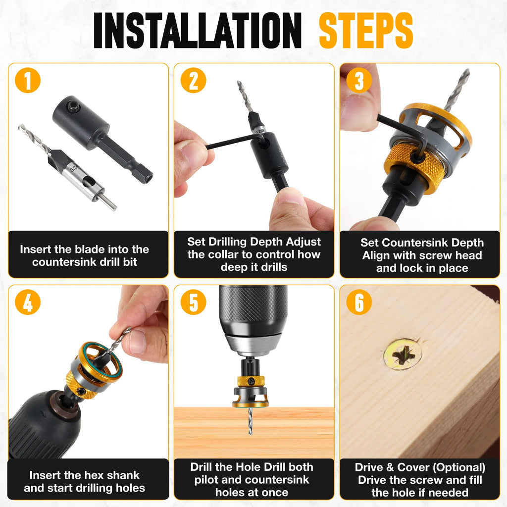 Woodworking Limit Four Edge Countersink Drill High-Speed Steel Drill Adjustable Depth Step Drill Screw Countersink Drill Bit