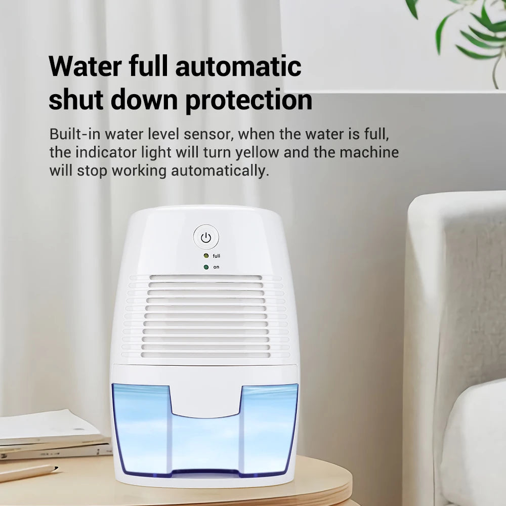 Small portable dehumidifier for home, quiet bedroom damp remover with auto shut-off