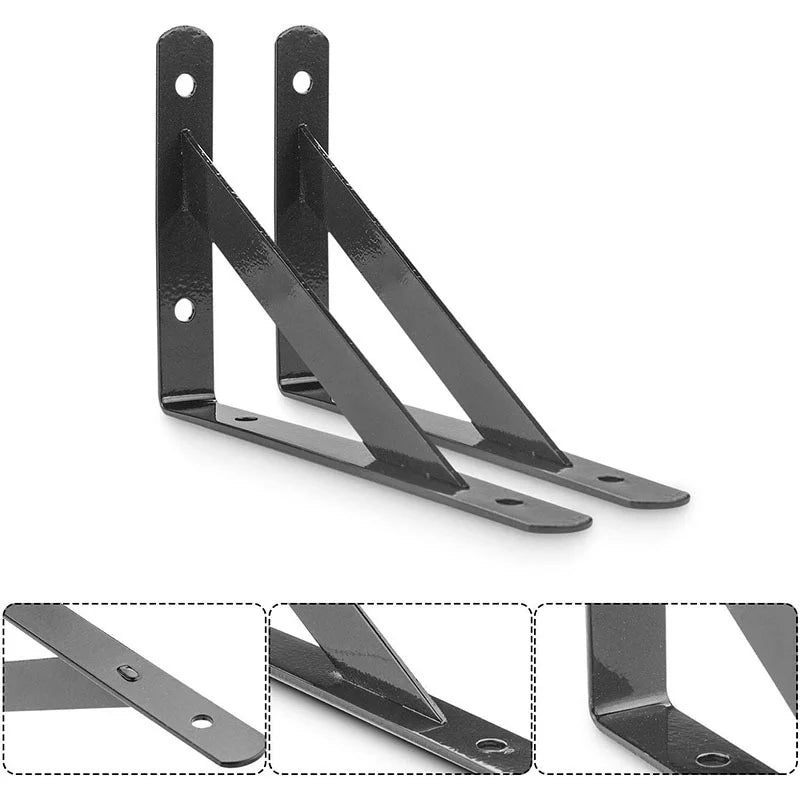 6-Piece Black Steel Tripod Floating Shelf Brackets