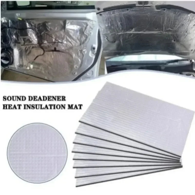 Car noise deadening mat, closed cell foam hood and panel insulation sheet