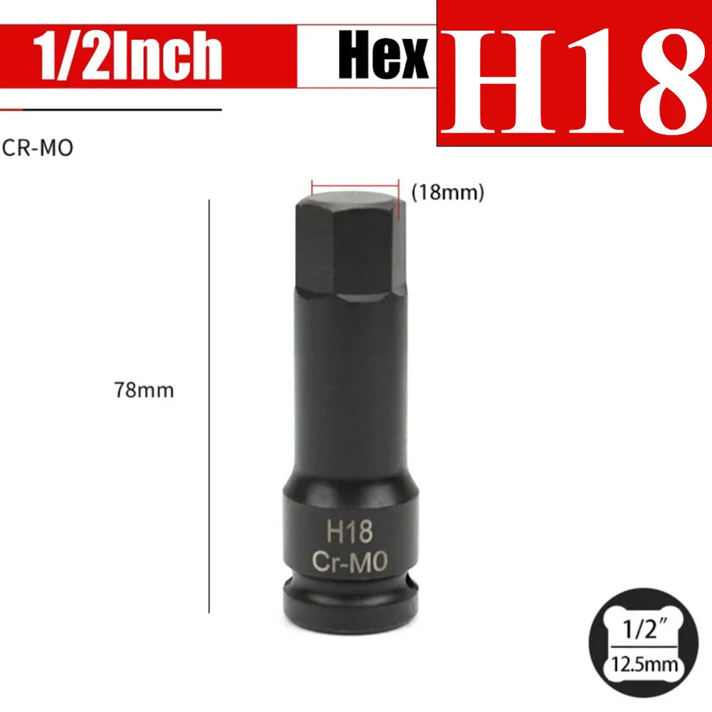 1/2 Inch Impact Hex Bit Socket Set H4-H22 Allen Bit Sockets for Car Bike Repair