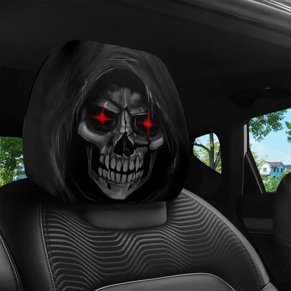 Skull and Flame Print Car Headrest Covers, Set of 2