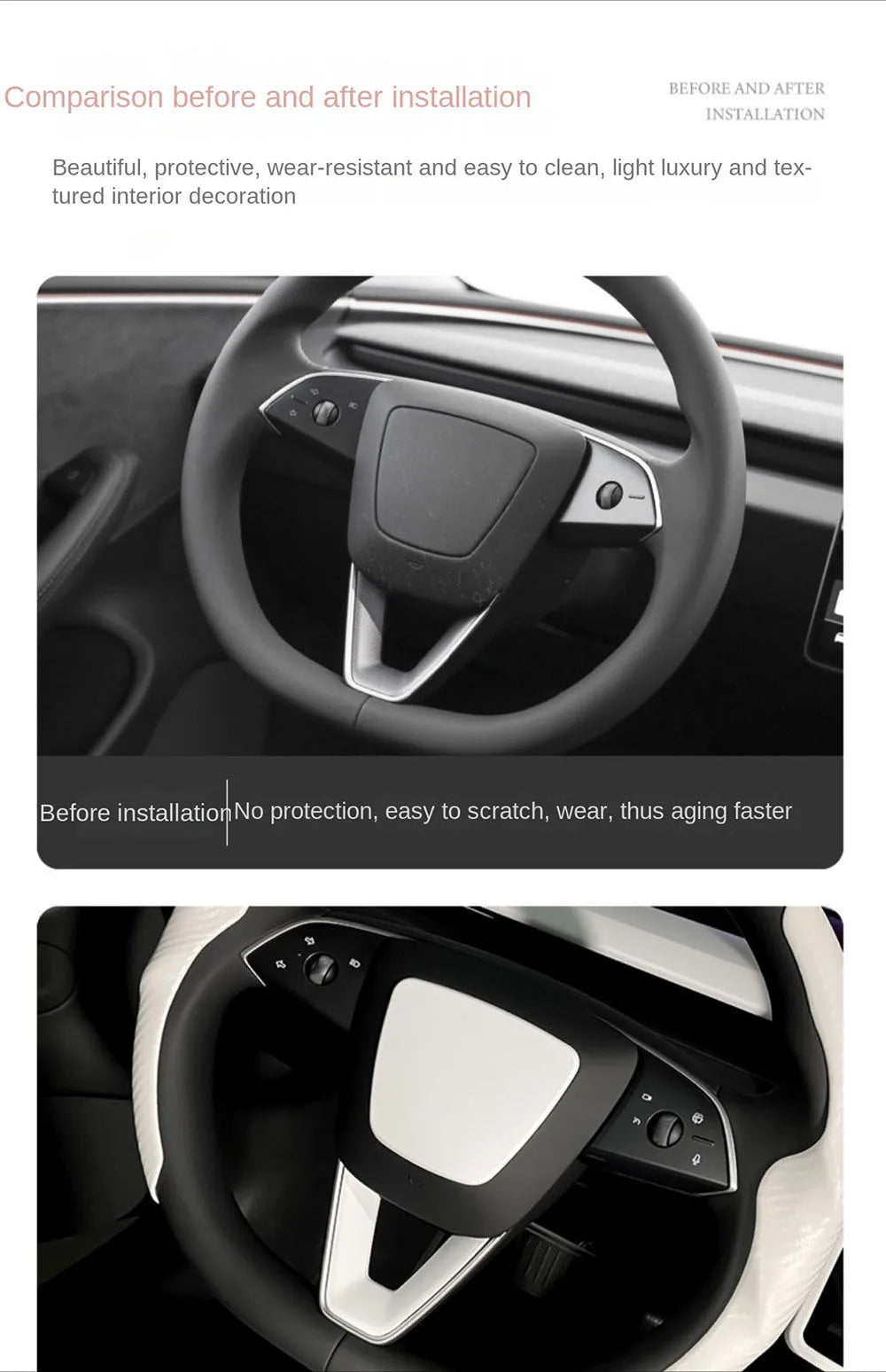 Matte White Steering Wheel Trim for Tesla Model Y and Model 3