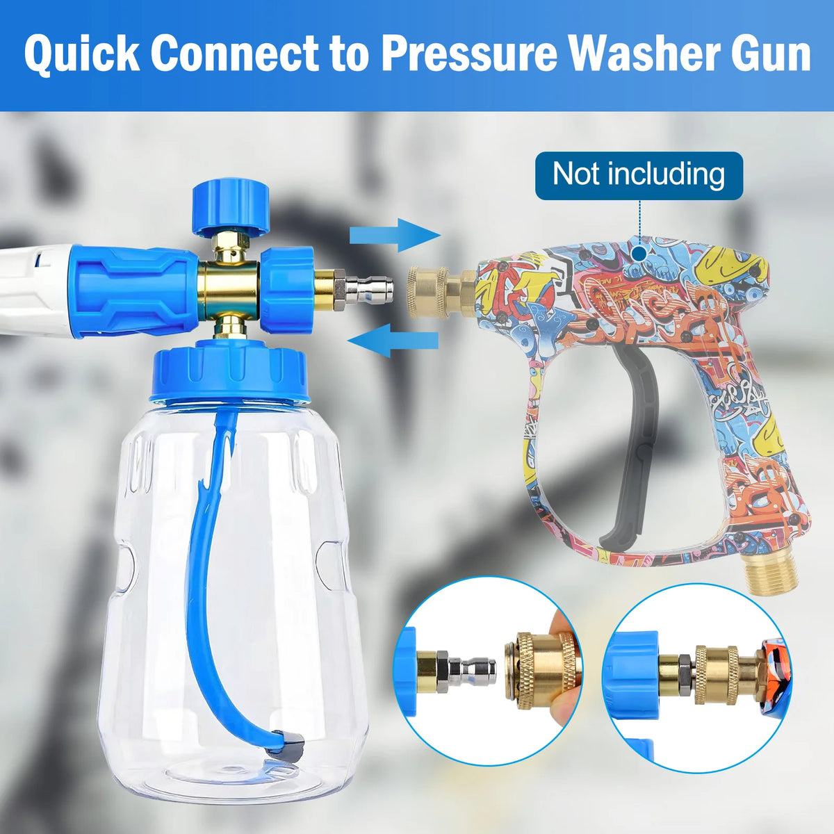 Foam Cannon Foam Generator 1L, Foam Blaster Wide Neck Adjustable Snow Foam Lance for Pressure Washer with 1/4" Quick Connector