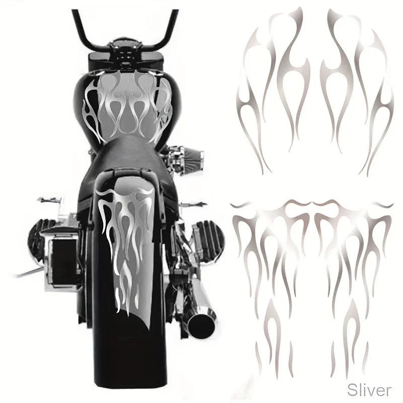 Silver Flame Motorcycle Tank Decals, Waterproof Universal Fit - view 4
