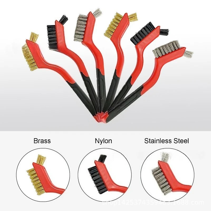 Wire Brush Set Nylon/Brass/Stainless Steel Bristles with Curved Handle Grip for Rust, Dirt & Paint Scrubbing Deep Cleaning