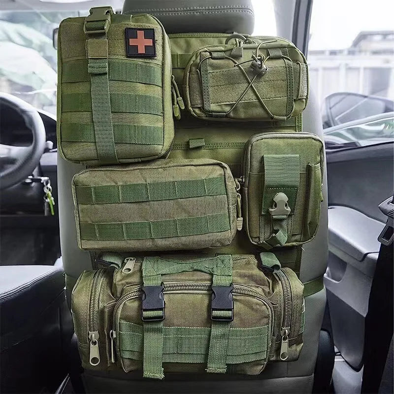 Tactical Seat Back Organizer with Detachable MOLLE Pouches