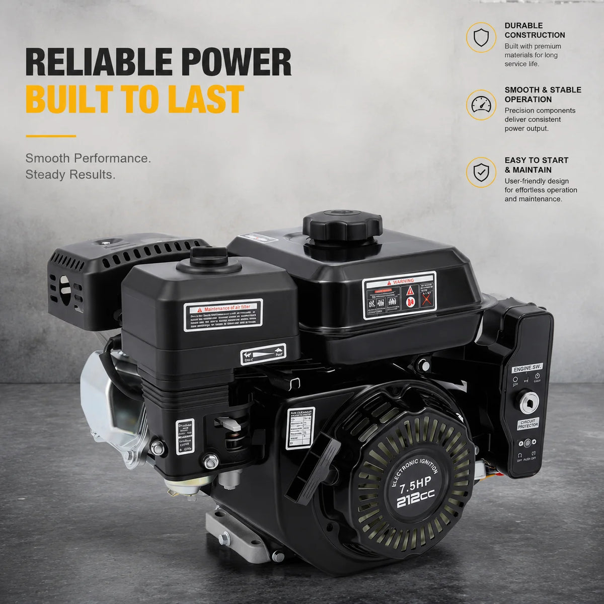 7.5HP 210cc 4-Stroke Gas Engine, Electric/Hand Start