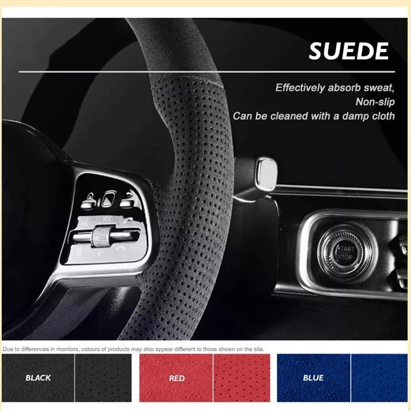 For Nissan 370Z Coupe 370Z Roadster 2013 2015 Hand-Stitch Full Coverage Suede&leather Car Steering Wheel Cover NISMO Accessory