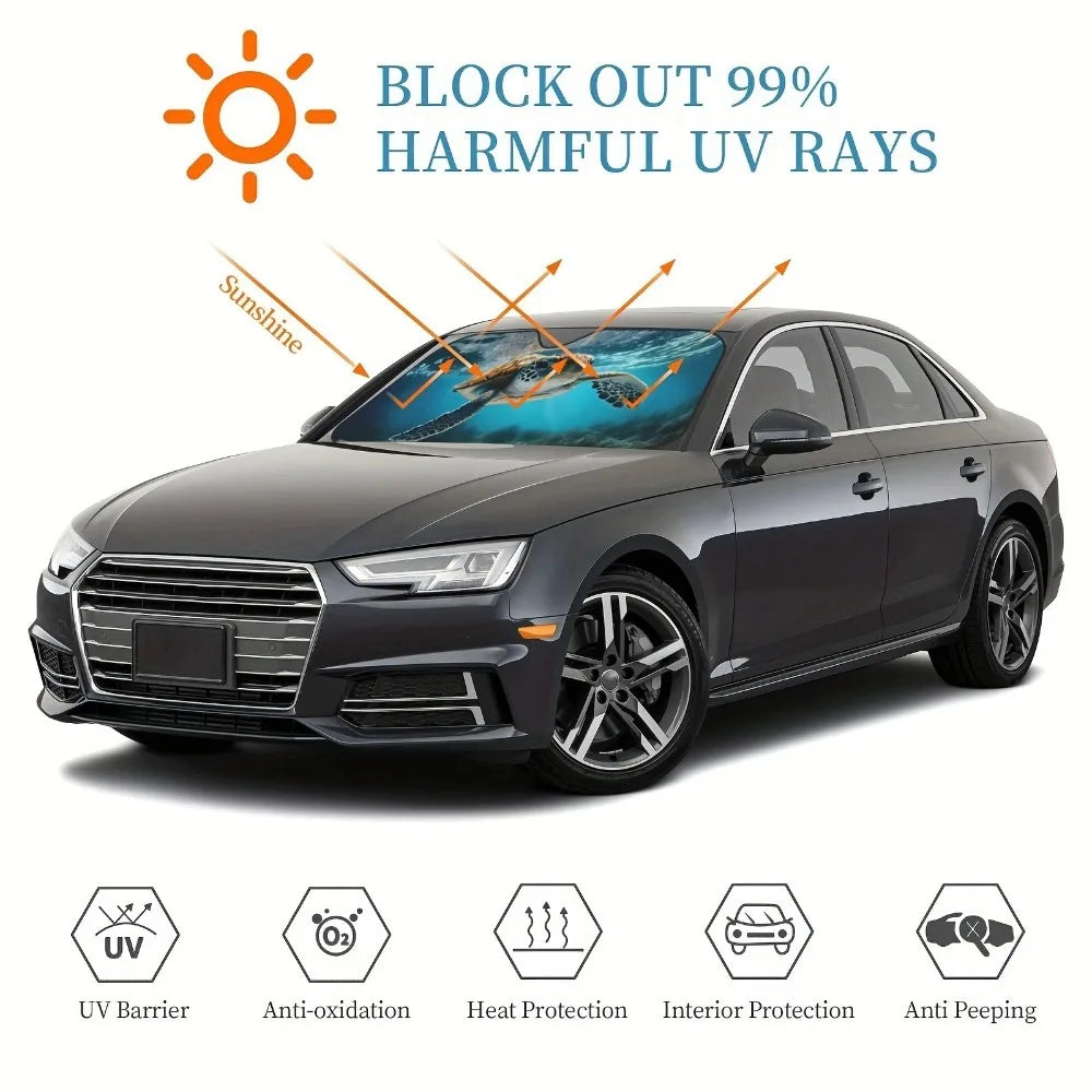 Foldable Windshield Sun Shade with Fun Animal Prints, 55 x 30 in