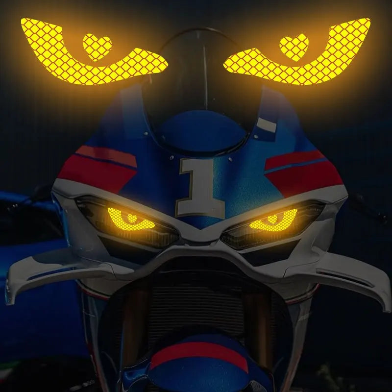 Pair of Reflective Demon Eye Decals for Motorcycle Headlights and Tanks - view 2