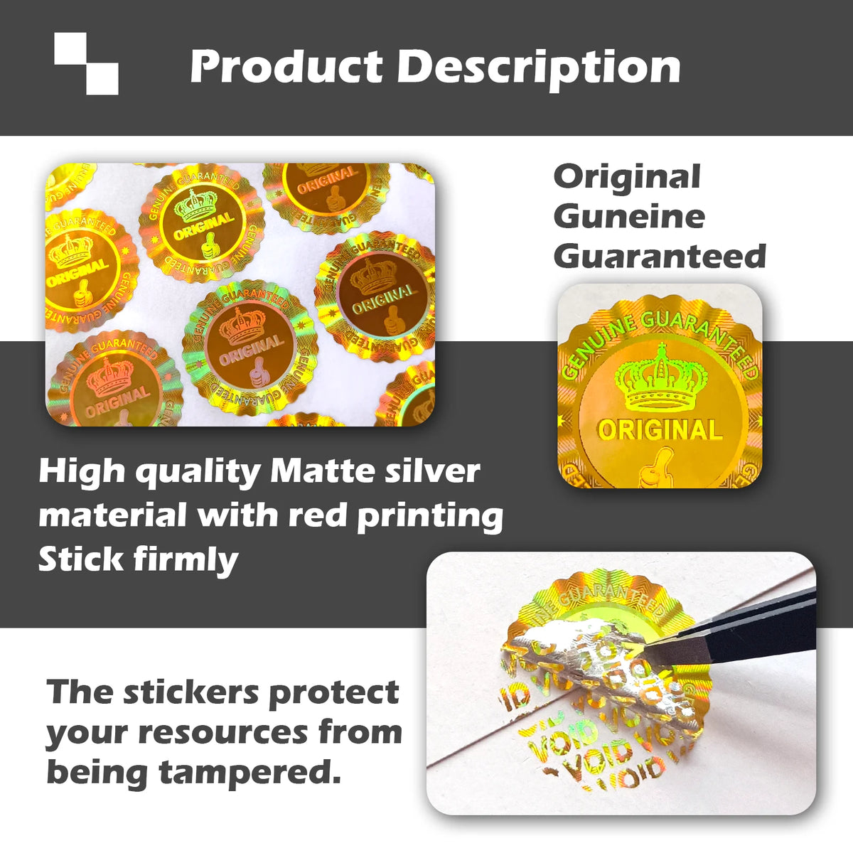 Holographic Tamper-Evident Seal Stickers with Crown Pattern