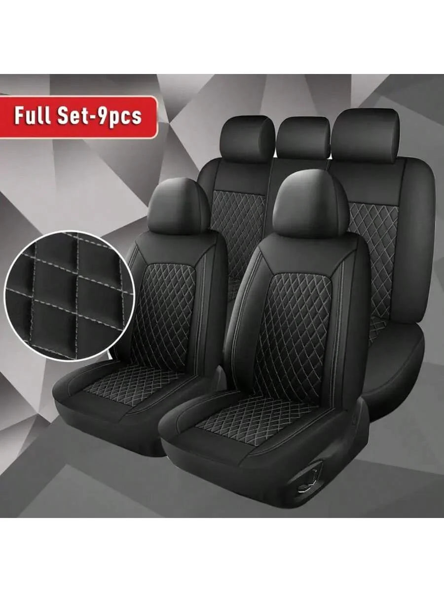 Quilted PU Leather Car Seat Covers, Full 9-Piece Set