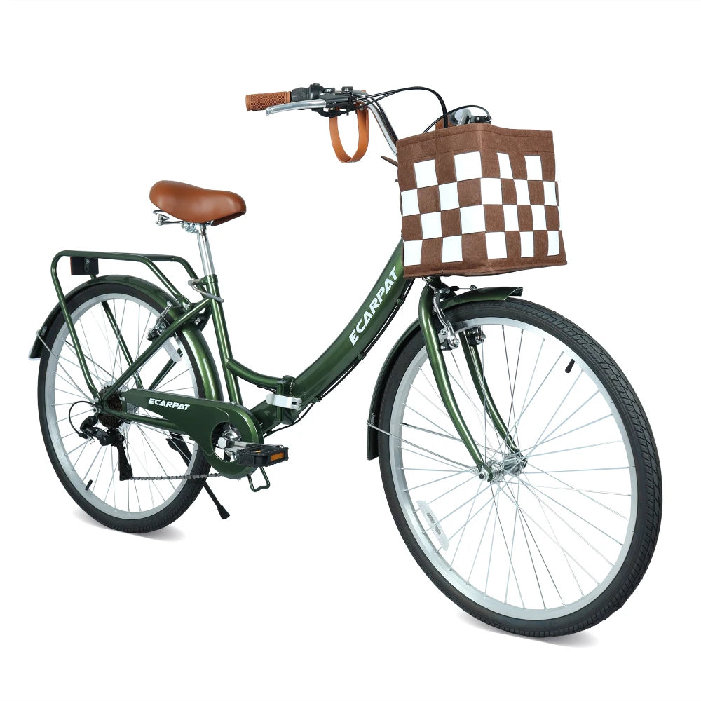 26-Inch Folding City Bike, 7-Speed with Basket & Rack - image 7