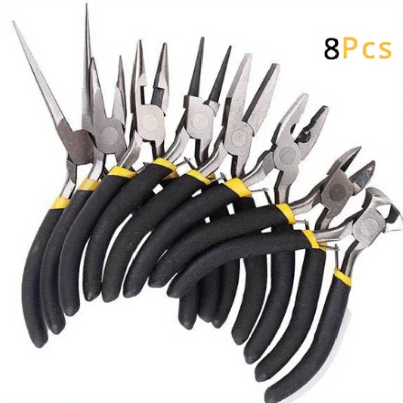 8 Piece Steel Pliers Set Includes Round Needle Pliers Top Scissors Wire Cutters For Indoor And Outdoor Repair Works