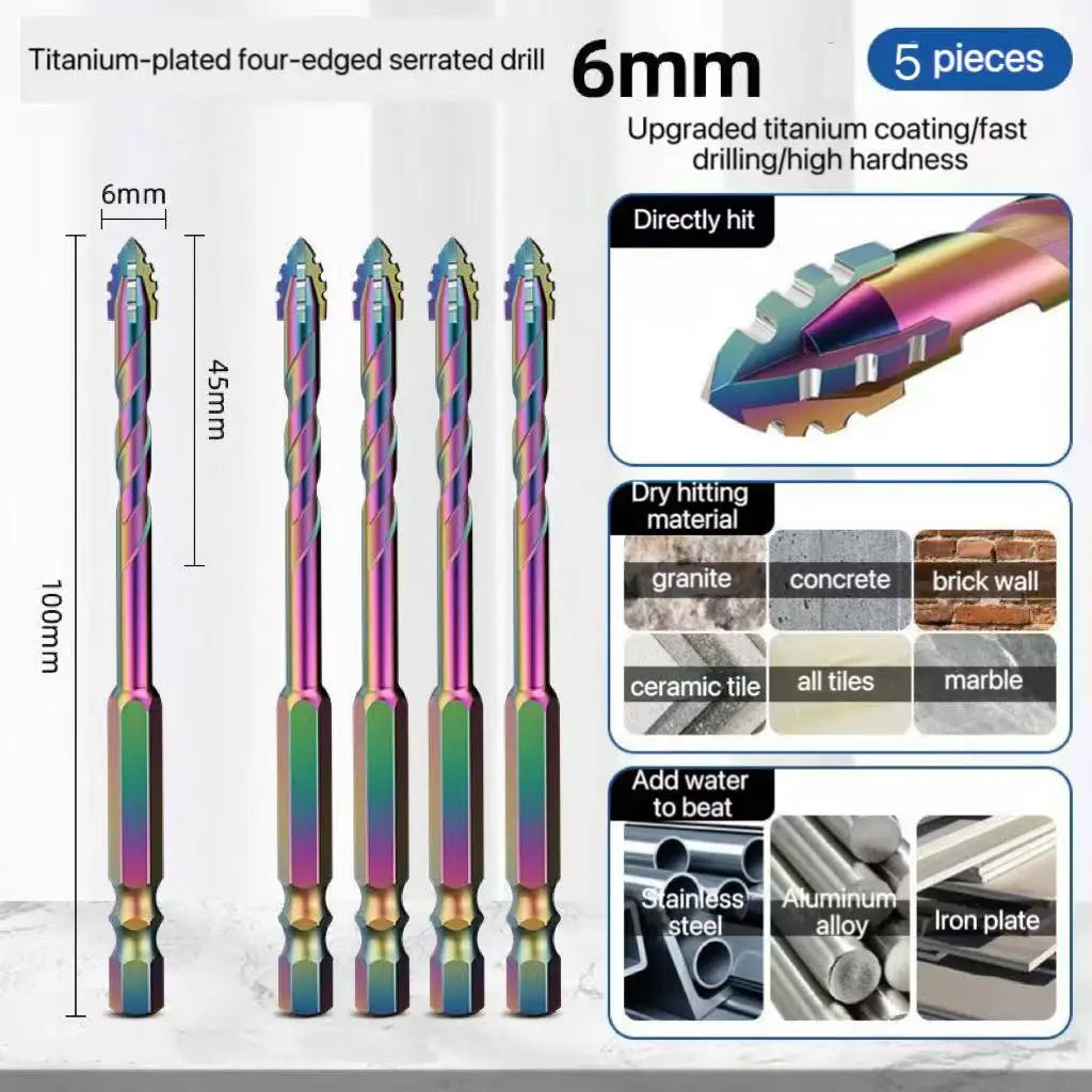 3-12mm Four-Edge Serrated Drill Bit Set for Glass, Tile, Concrete & Metal