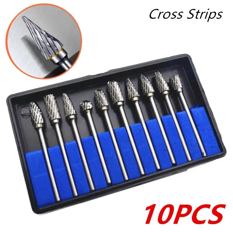 10-Piece Carbide Burr Set – 1/8" Shank Rotary Rasp Bits