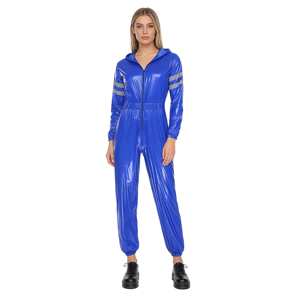 Womens Water Resistant Hooded Coveralls High Visibility Reflective Strips Long Sleeve Front Zipper Work Overalls for Workshop
