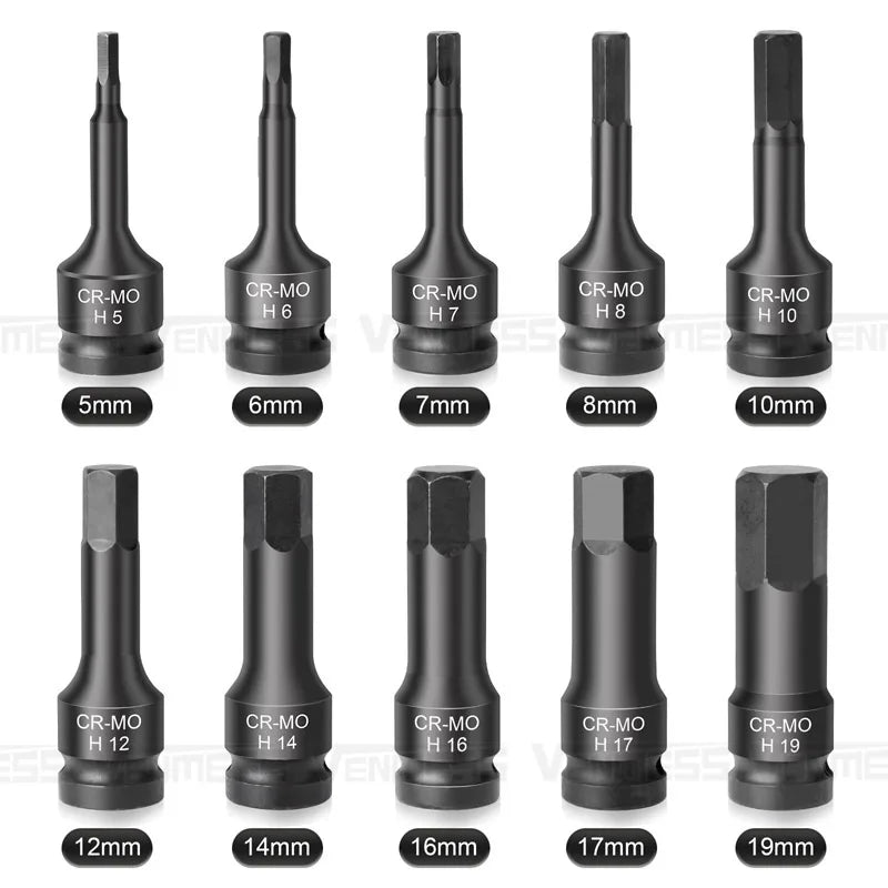 1/2" Drive Master Impact Hex Bit Set, Hex Driver,1/2" Drive Allen Bit Socket Set,Standard Metric Sizes,Cr-Mo Steel,Impact Grade